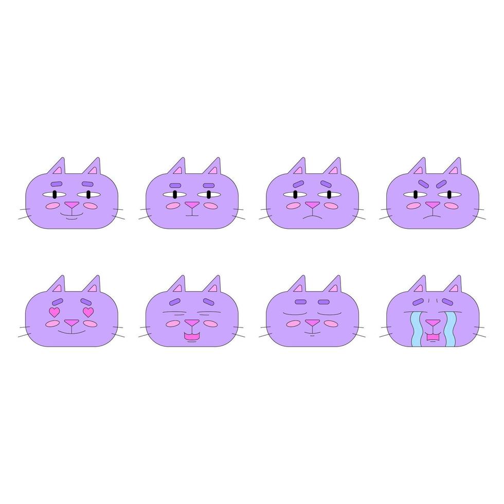 A collection of stickers with cat in cartoon style. Emotion Recognition Game. Vector illustration isolated on white background