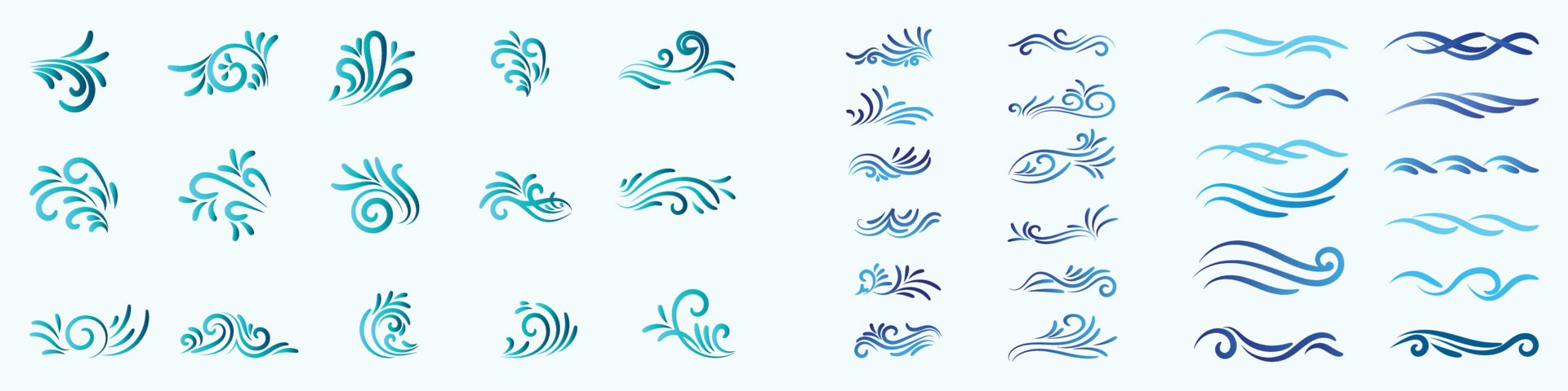 Sea Waves Black Glyph Doodle Set. Ocean Water Wave Hand Drawn Design  Element. Sketch Marine Symbol, Surfing Decoration. Curly Waves And Spirals,  Foam On Crest, Splash And Drop Vector Illustration Royalty Free