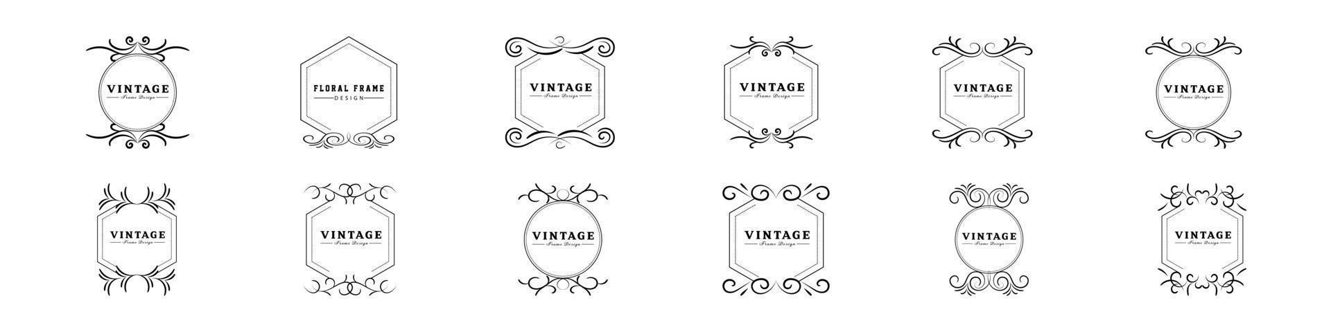 conjunto de etiquetas de precio vintage. plantilla de línea de filigrana de etiqueta retro, diseño de borde vectorial para productos alimenticios, invitación de boda, tarjeta de saludo, placa de calidad premium, conjunto de marcos decorativos vintage, elementos. vector