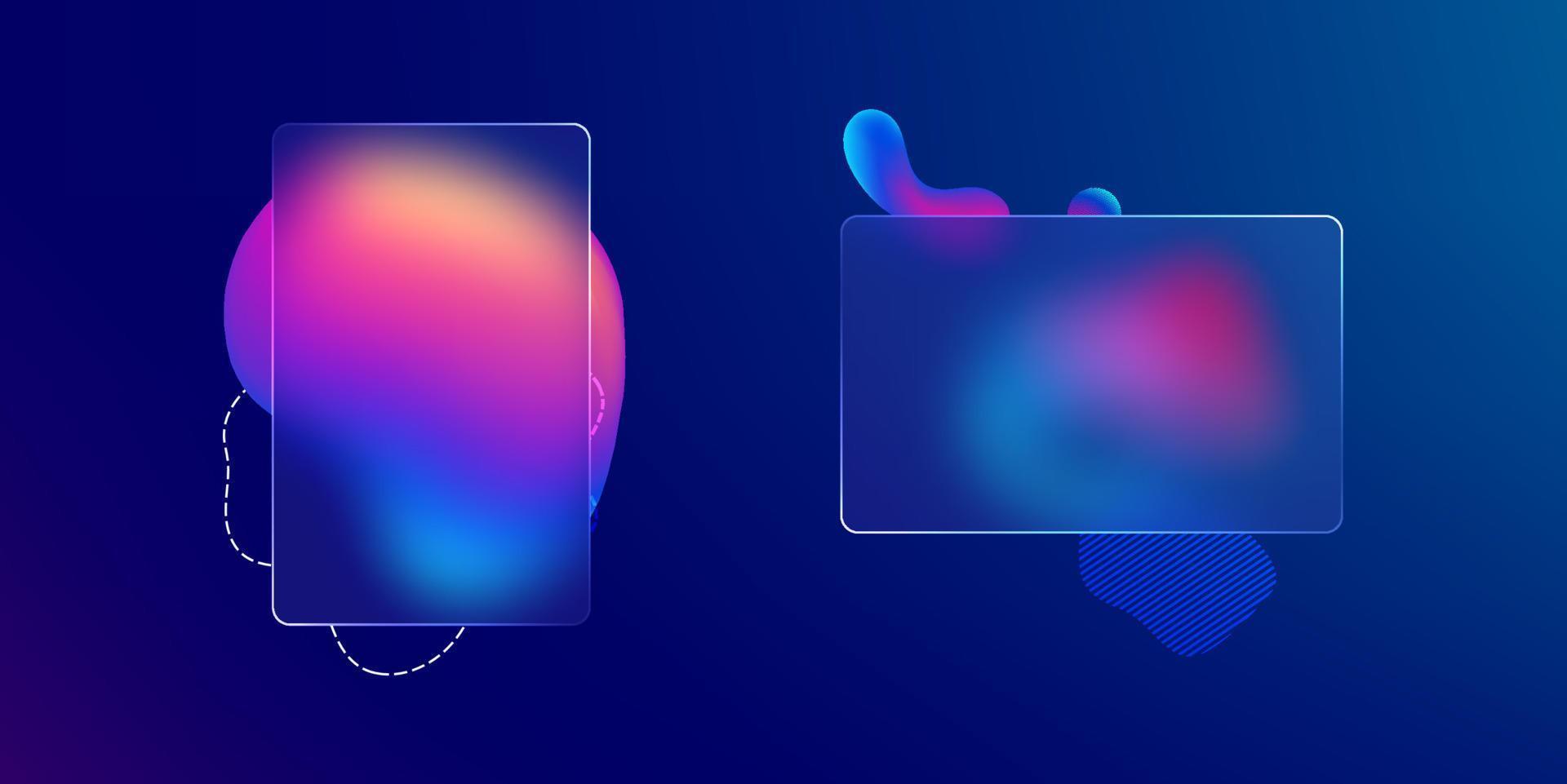 Glass morphism credit card template. Plastic rectangle of transparent plastic with blur effect. Liquid shapes morphism abstract art. vector