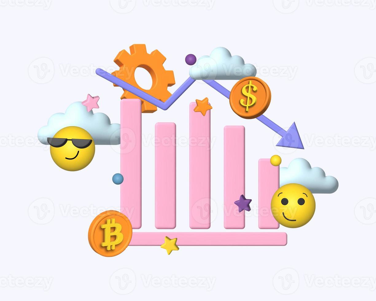 Chart of growth and decline. The concept of the economic crisis. The pink chart is floating in the clouds. 3D rendering photo