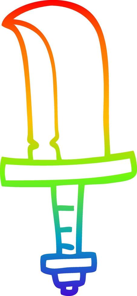 rainbow gradient line drawing cartoon old dagger vector