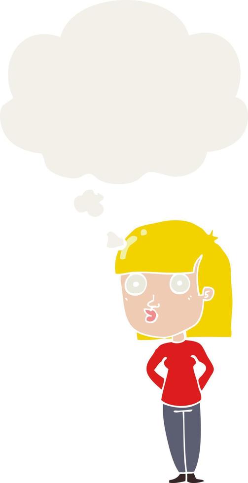 cartoon woman staring and thought bubble in retro style vector