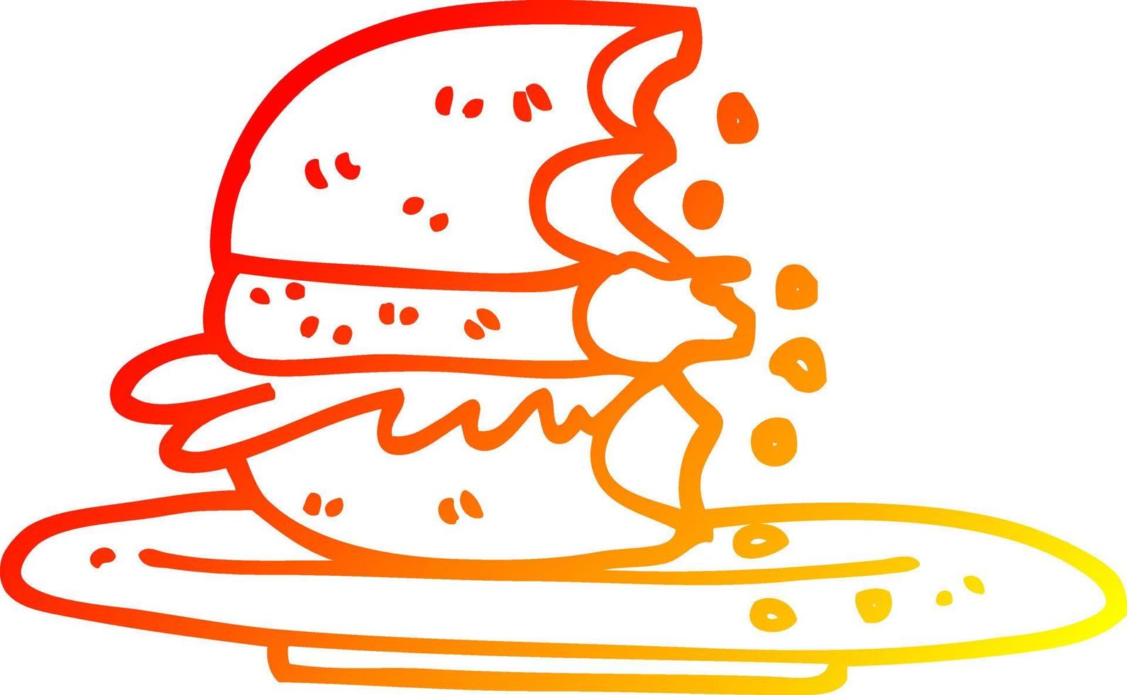 dibujo de línea de gradiente cálido dibujos animados hamburguesa medio comido vector