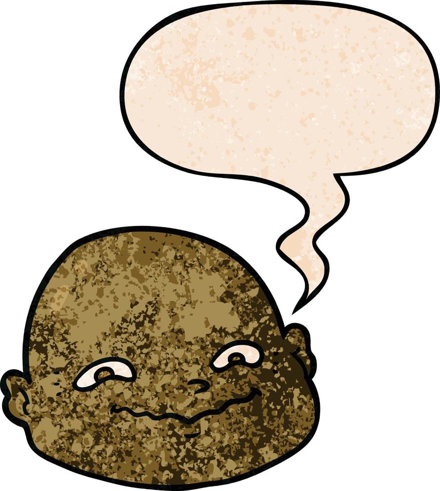 cartoon bald man and speech bubble in retro texture style vector