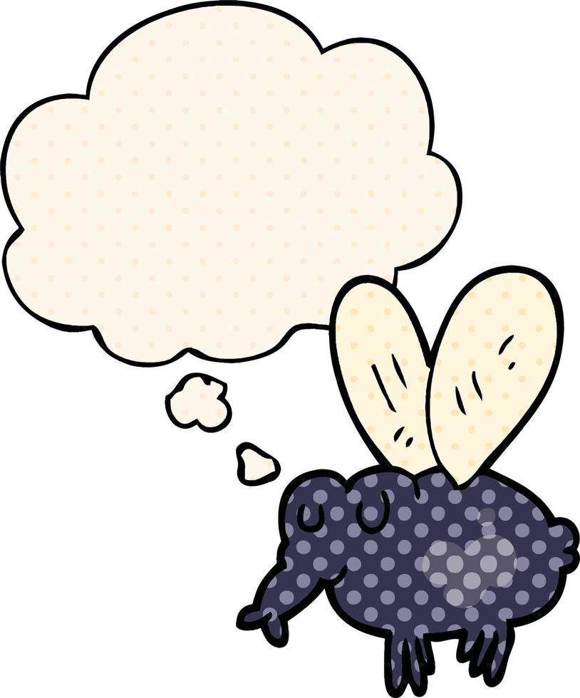 cartoon fly and thought bubble in comic book style vector