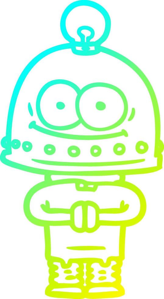 cold gradient line drawing happy carton robot with light bulb vector