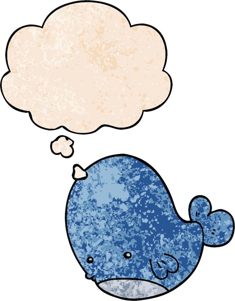 cartoon whale and thought bubble in grunge texture pattern style vector