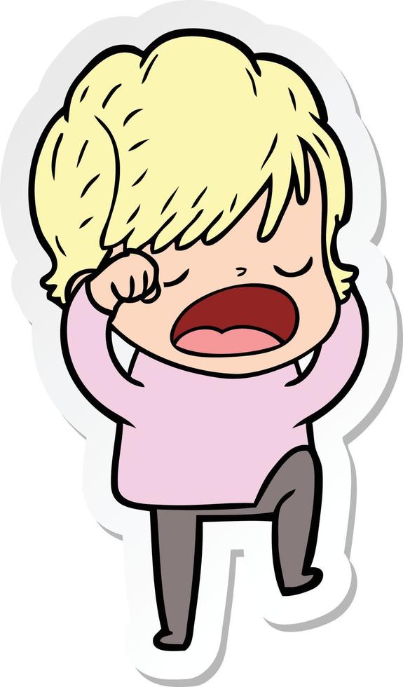 sticker of a cartoon woman talking vector