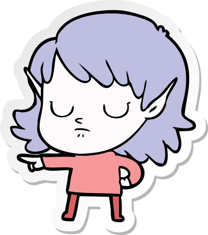 sticker of a cartoon elf girl vector
