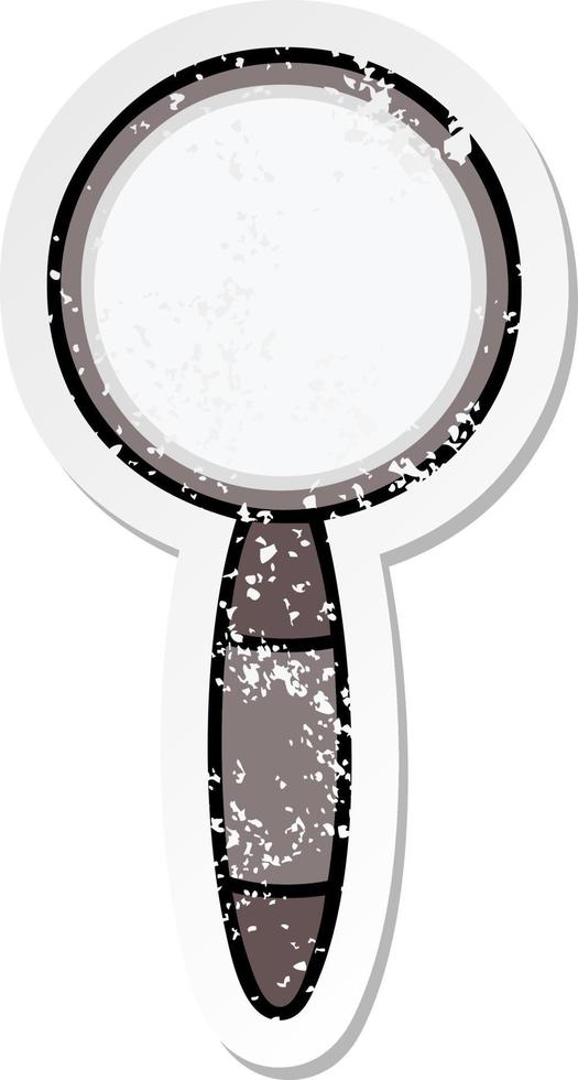 distressed sticker of a cute cartoon magnifying glass vector