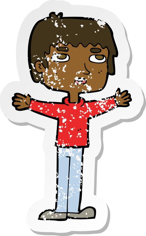 retro distressed sticker of a cartoon nervous man vector