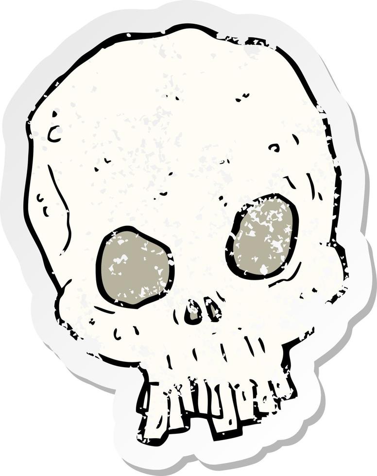 pegatina retro angustiada de un cráneo espeluznante de dibujos animados vector