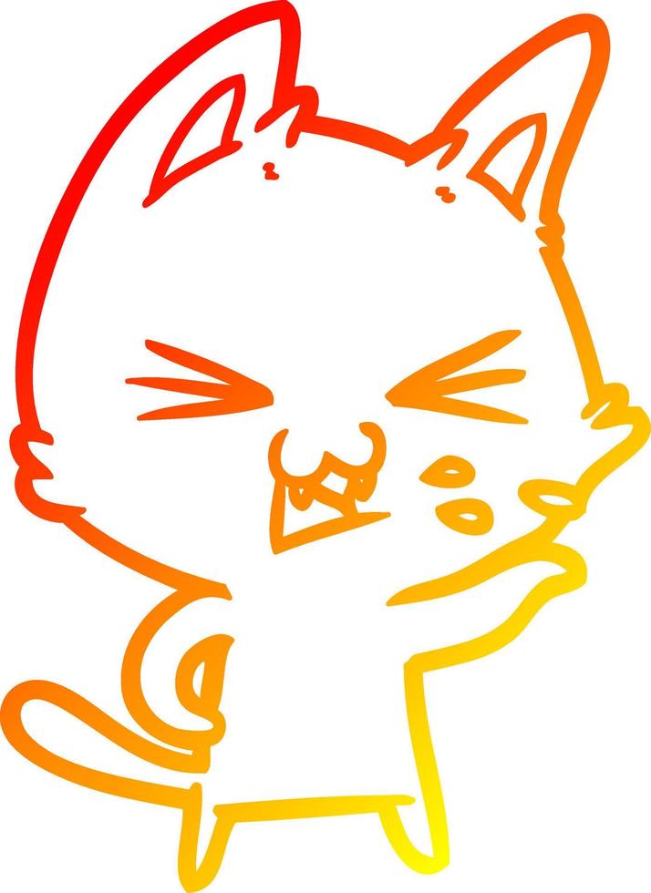 warm gradient line drawing cartoon cat hissing vector