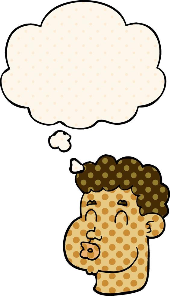 cartoon male face and thought bubble in comic book style vector