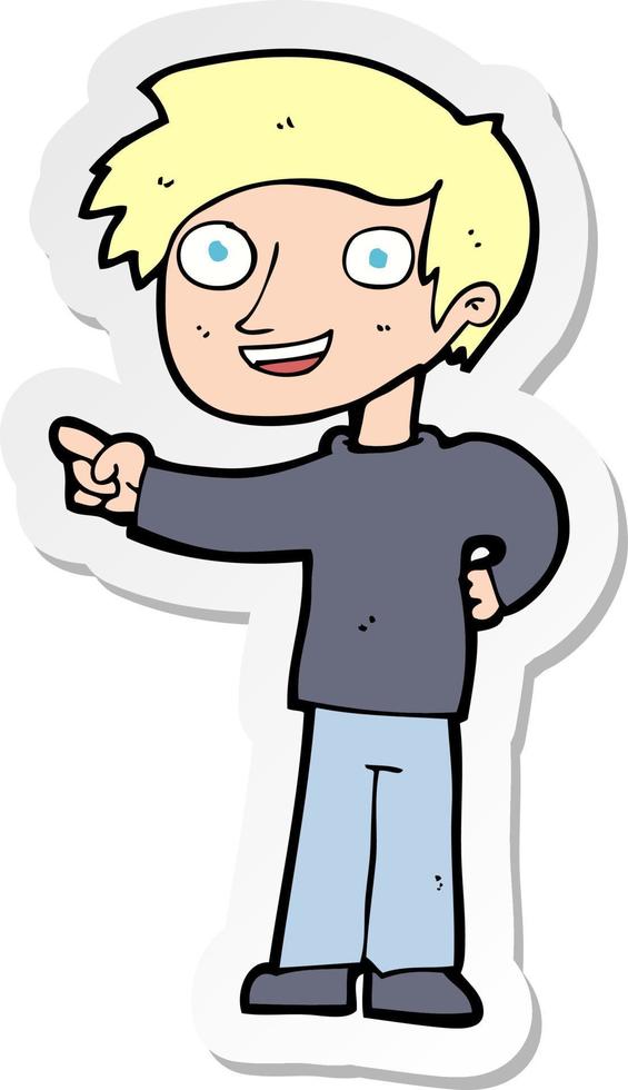 sticker of a cartoon man pointing vector