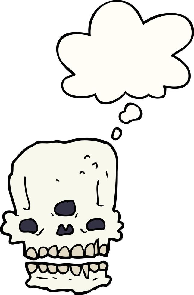 cartoon spooky skull and thought bubble vector