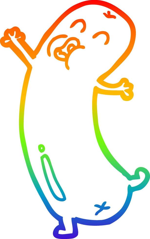 rainbow gradient line drawing cartoon dancing sausage vector