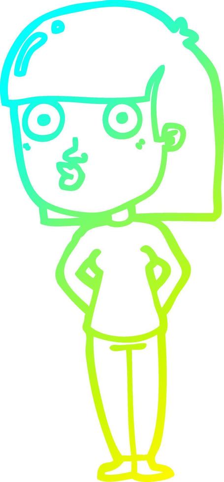 cold gradient line drawing cartoon woman staring vector