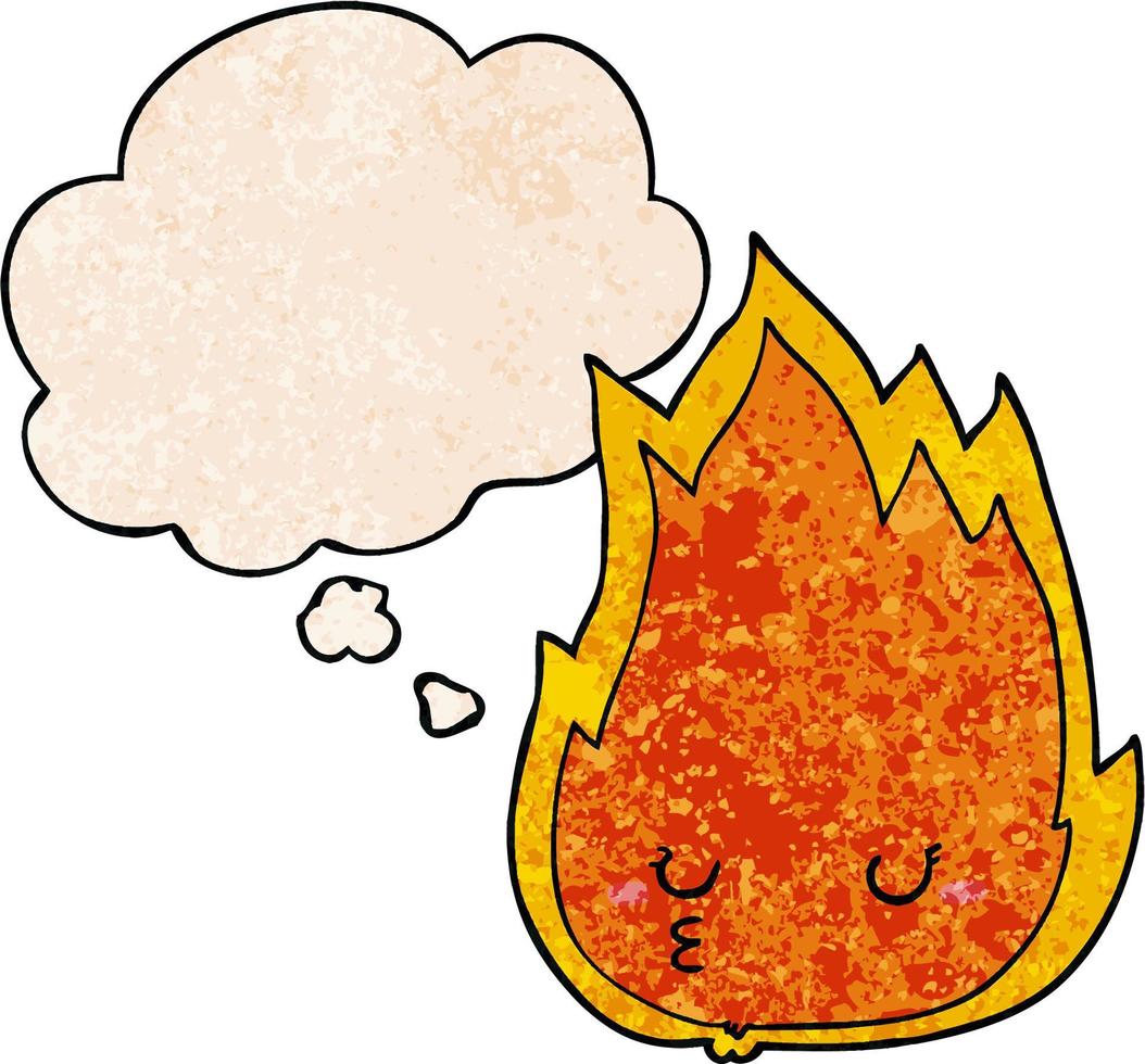 cute cartoon fire and thought bubble in grunge texture pattern style vector