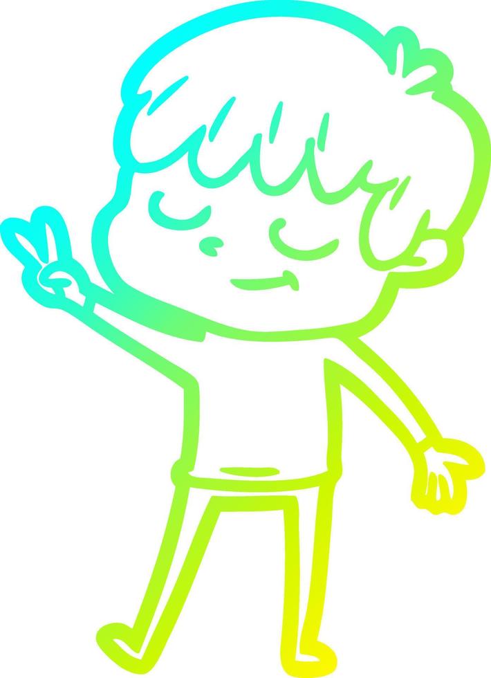 cold gradient line drawing cartoon happy boy vector