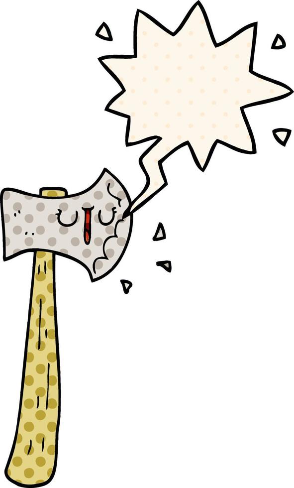 cartoon axe and speech bubble in comic book style vector