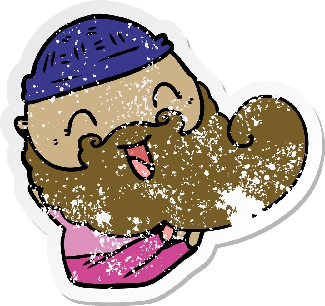 distressed sticker of a happy bearded man vector