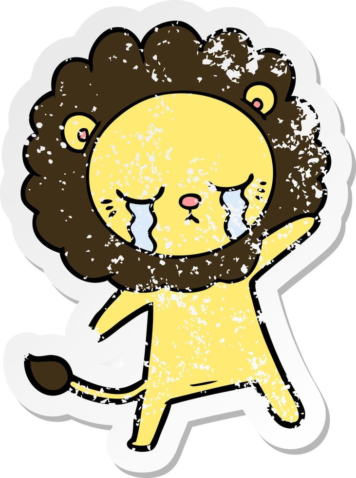 distressed sticker of a crying cartoon lion vector