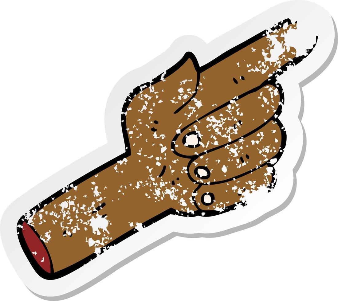 retro distressed sticker of a cartoon pointing hand vector