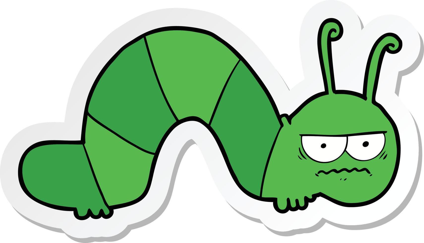 sticker of a cartoon grumpy caterpillar vector