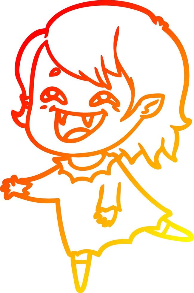 warm gradient line drawing cartoon laughing vampire girl vector