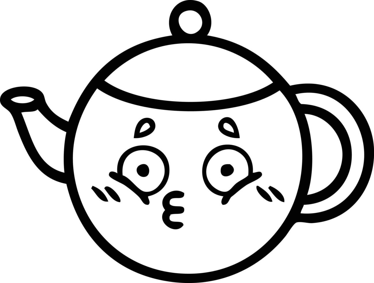 line drawing cartoon teapot vector