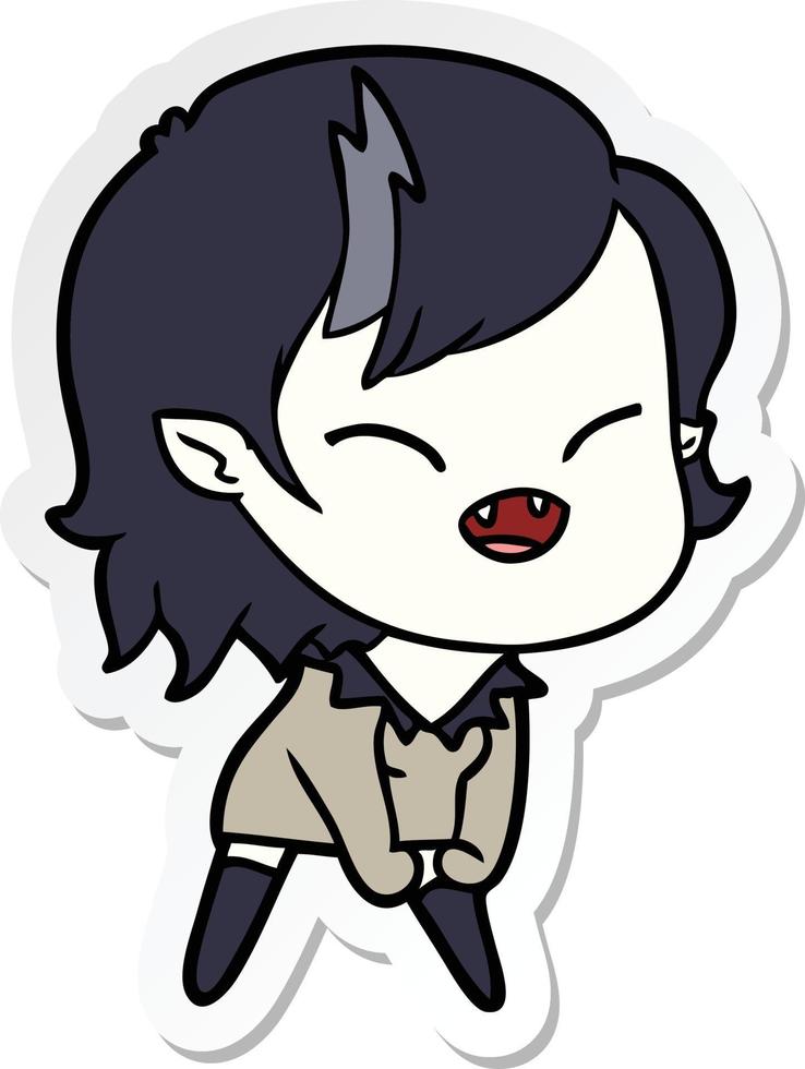 sticker of a cartoon laughing vampire girl vector