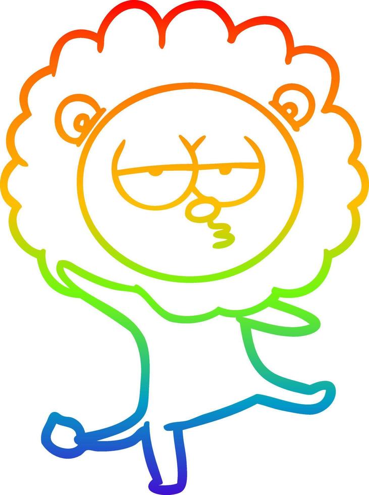 dibujo de línea de gradiente de arco iris león bailando de dibujos animados vector