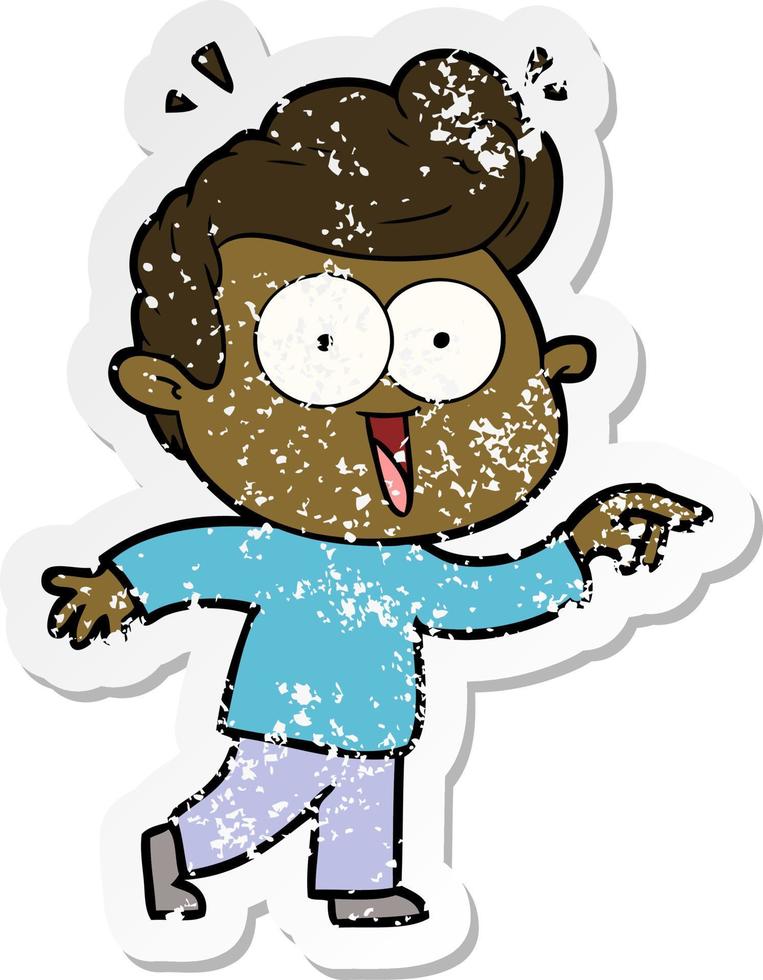 distressed sticker of a cartoon excited man vector