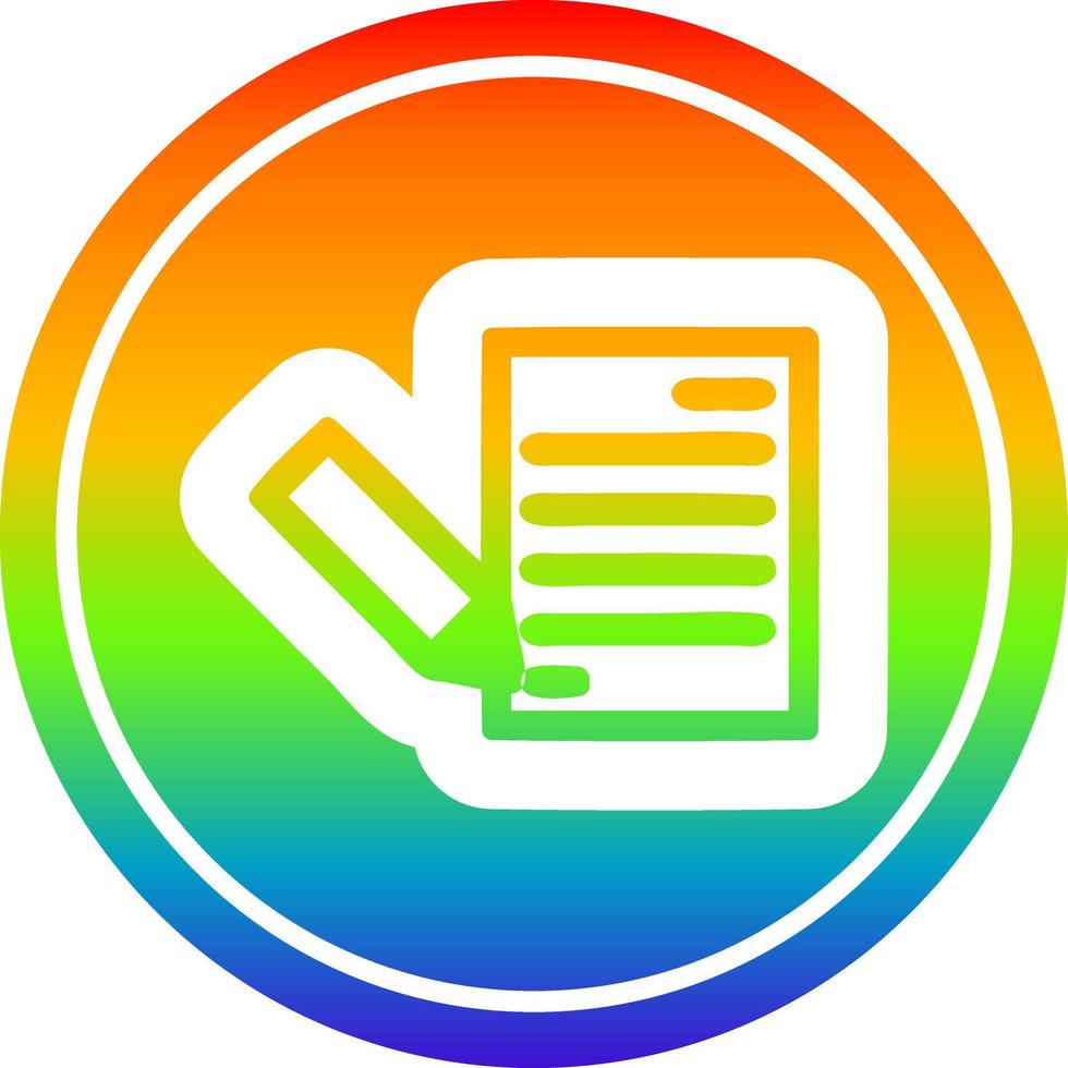 document and pencil circular in rainbow spectrum vector