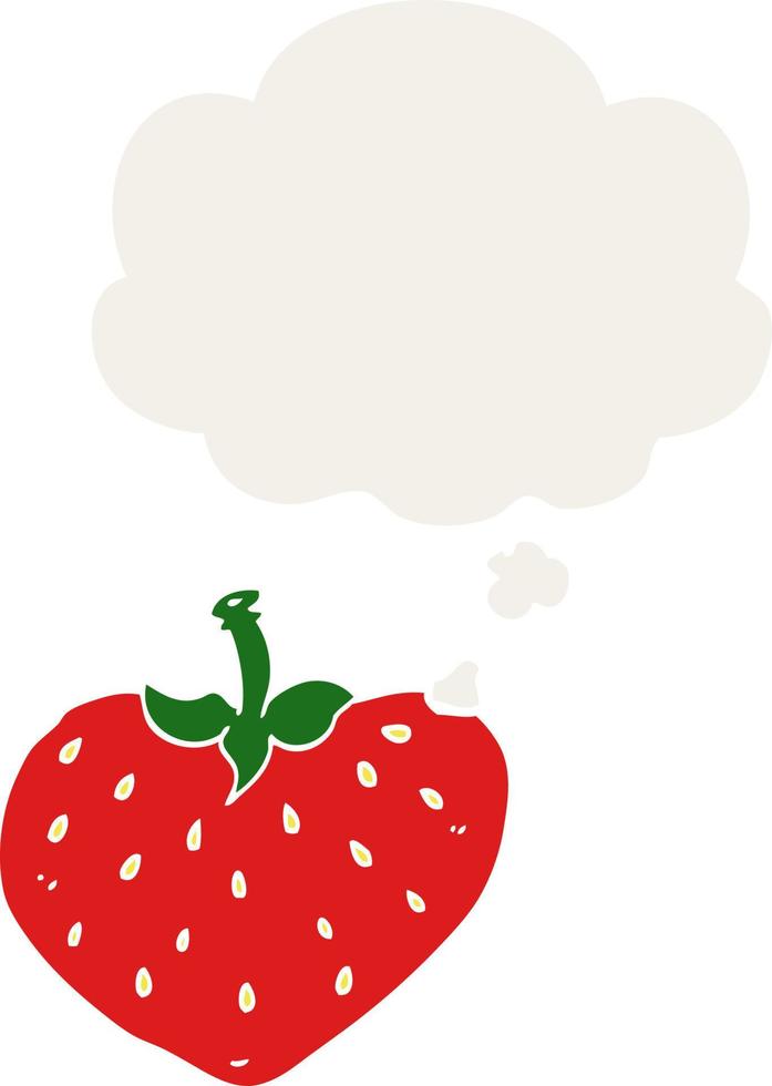 cartoon strawberry and thought bubble in retro style vector