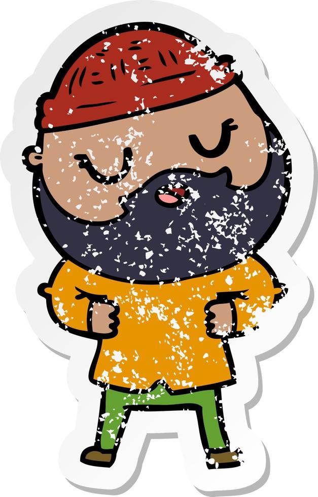 distressed sticker of a cartoon man with beard vector