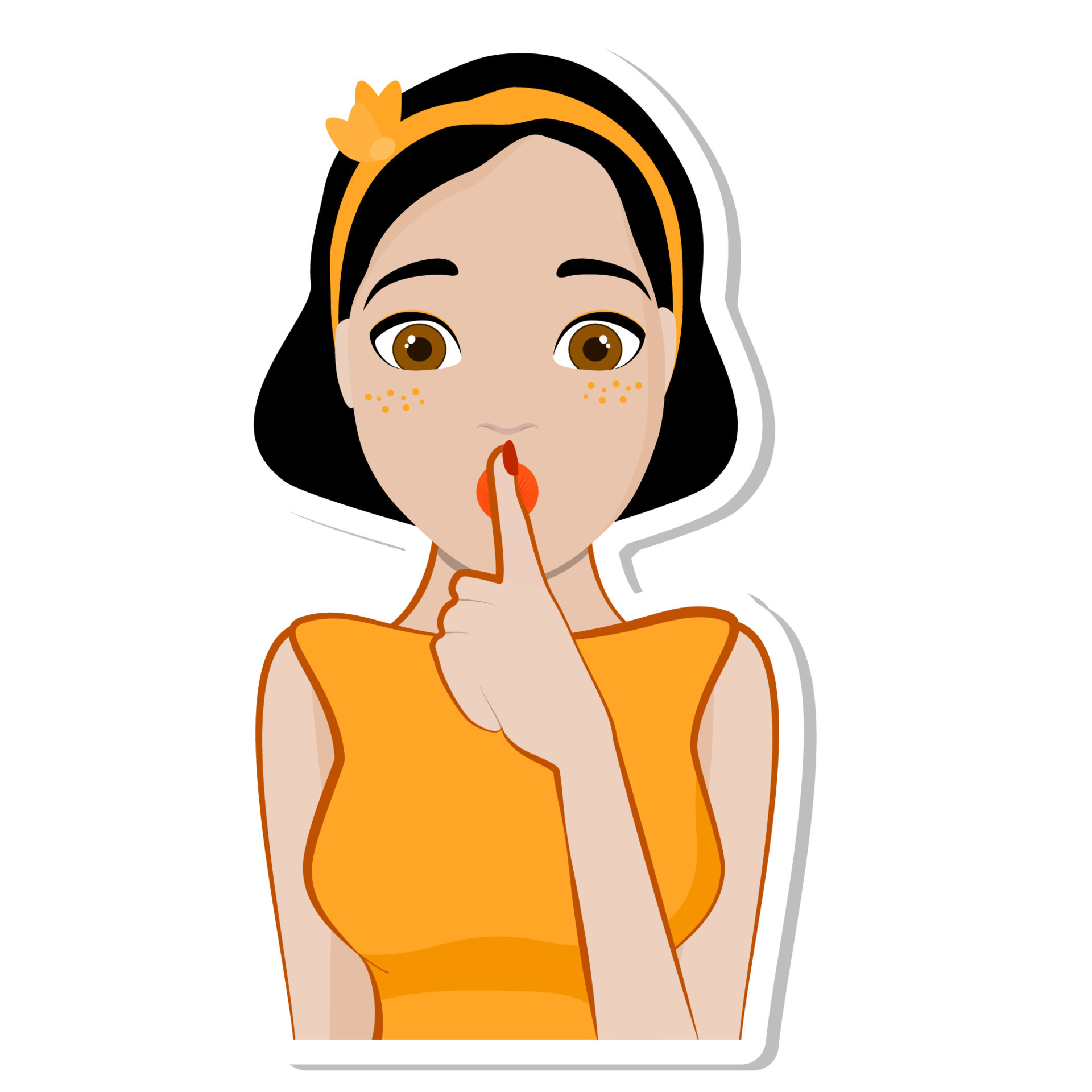 Shh, Cartoon cute brunette woman with wide eyes presses a his index finger to his lips, pretty girl scared, asks for silence. 10555817 Vector Art at Vecteezy Shh, Cartoon cute brunette woman with wide eyes presses a his index finger to his lips, pretty girl scared, asks for silence. 10555817 Vector Art at Vecteezy