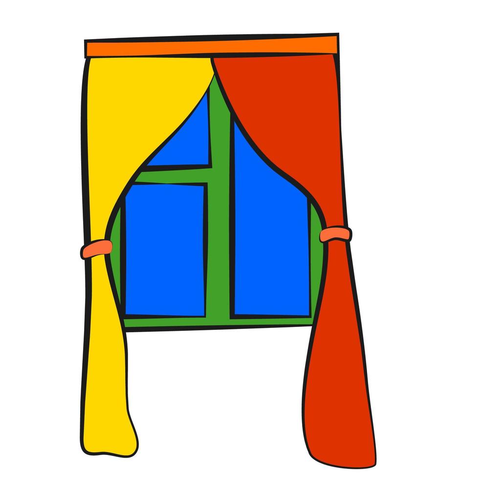 cortinas de ventana, icono, estilo de dibujo infantil. vector