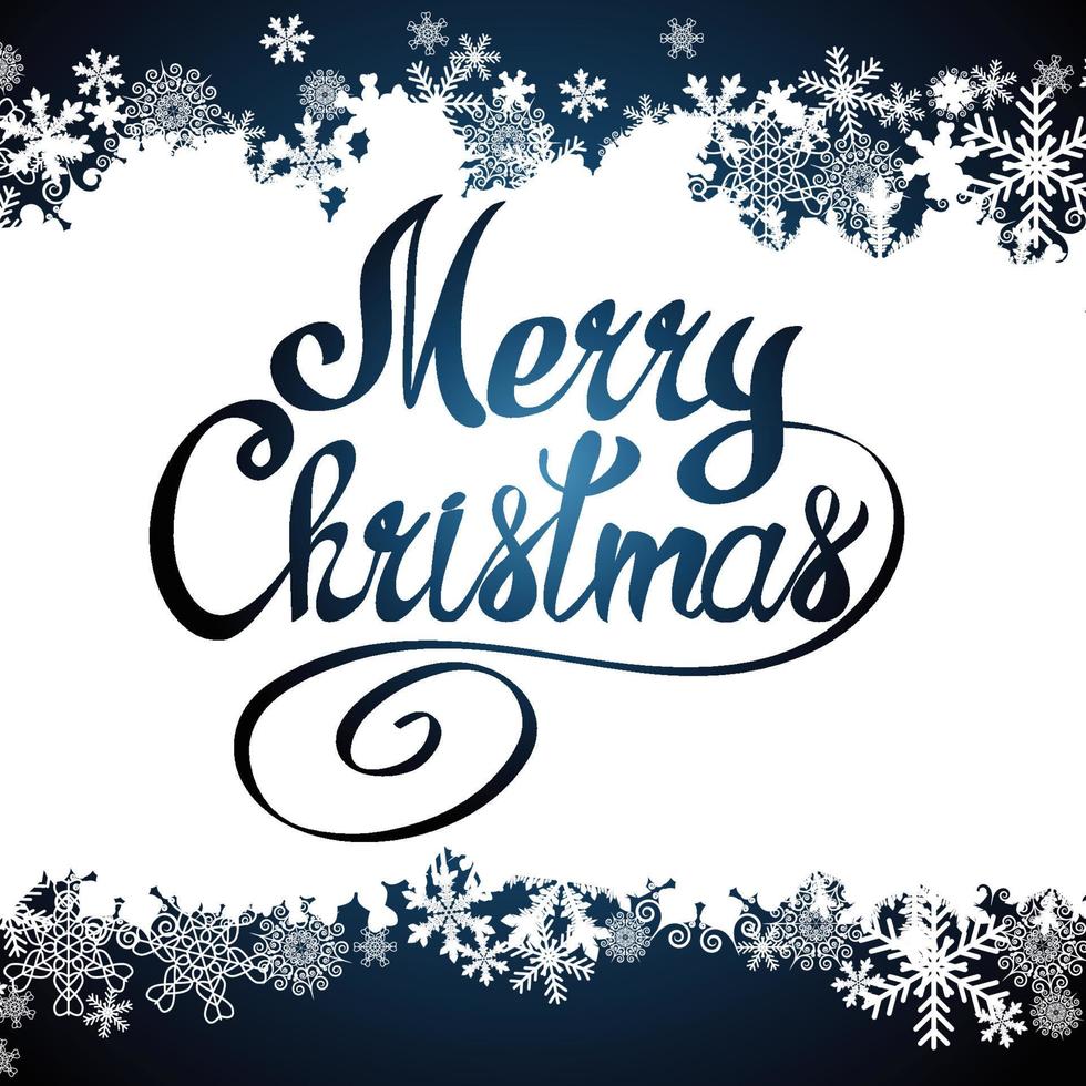 Merry Christmas vector lettering text and snowflake border, xmas background.