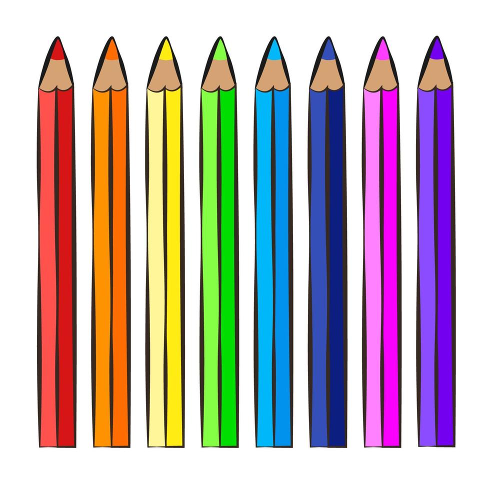 lápices de colores, icono, estilo de dibujo infantil. vector