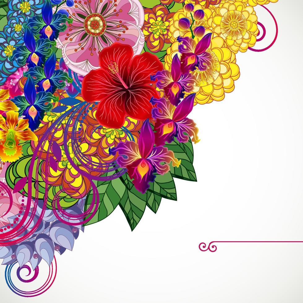 Background with flowers and leaves. vector