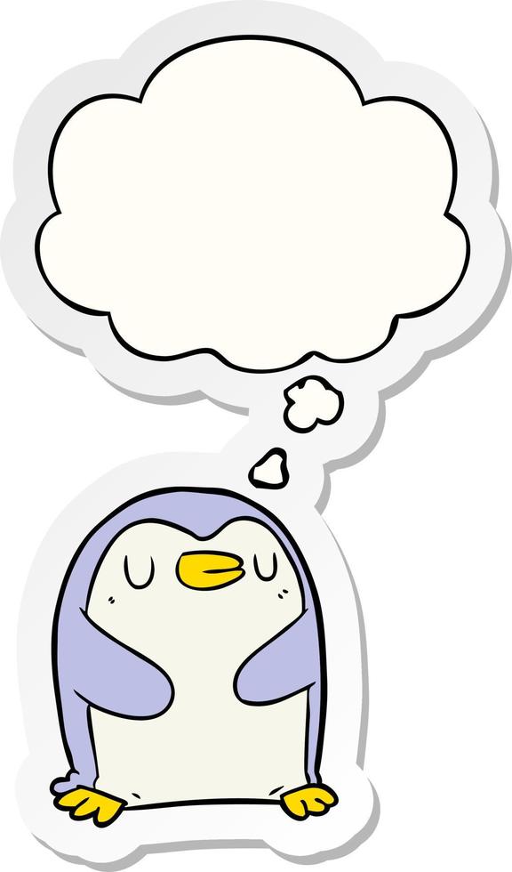 cartoon penguin and thought bubble as a printed sticker vector