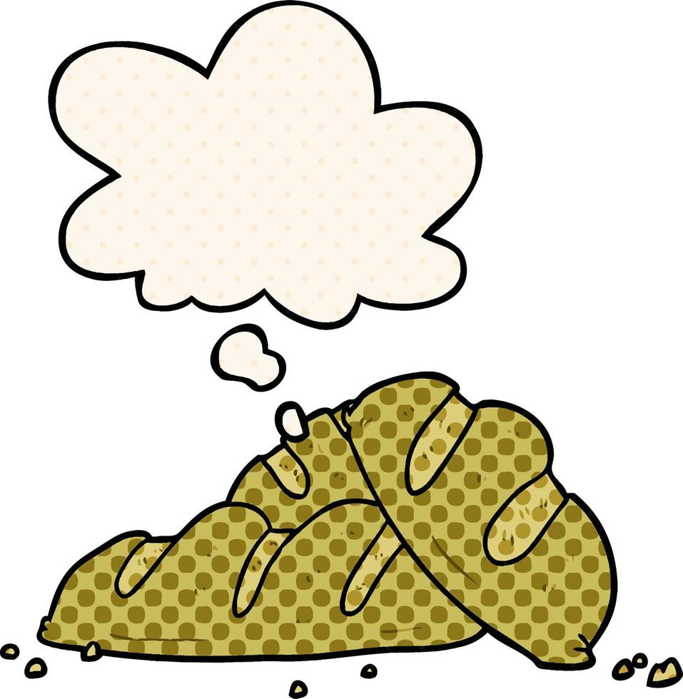 cartoon loaves of bread and thought bubble in comic book style vector