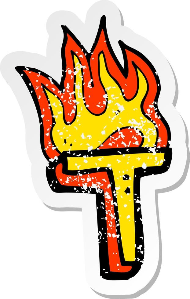 retro distressed sticker of a cartoon flaming letter vector