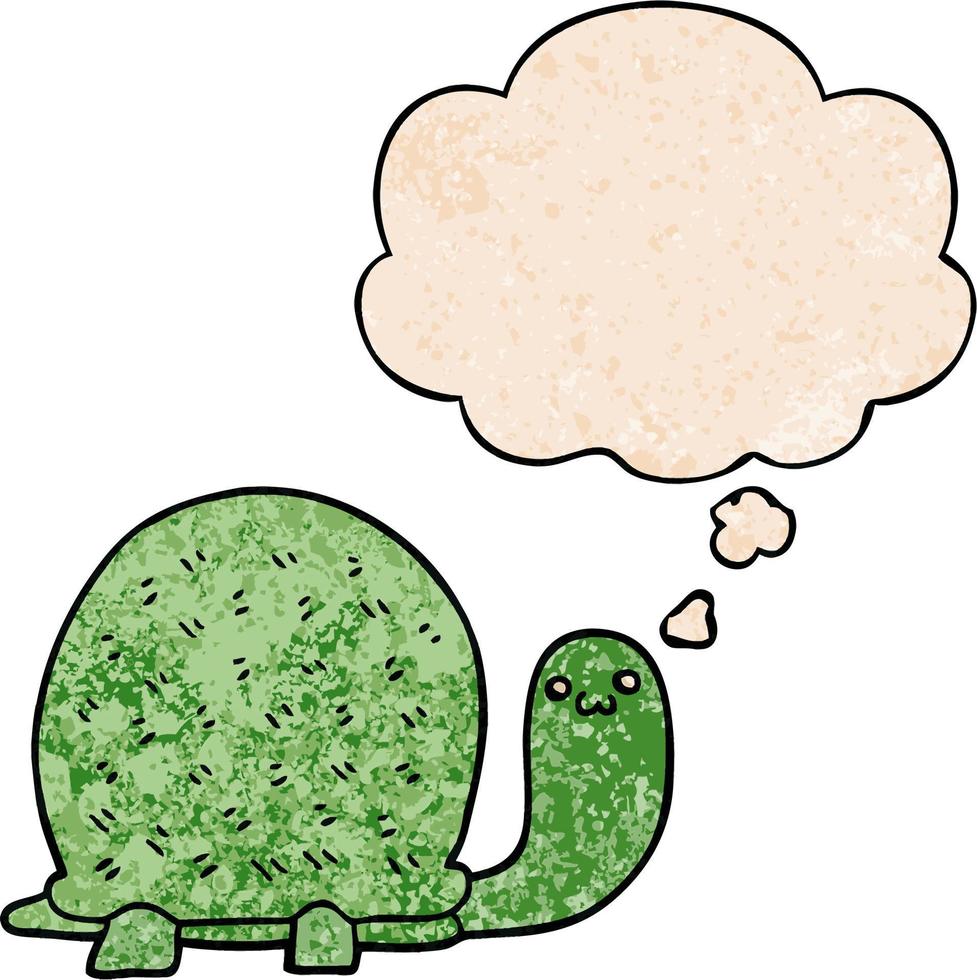 cute cartoon turtle and thought bubble in grunge texture pattern style vector