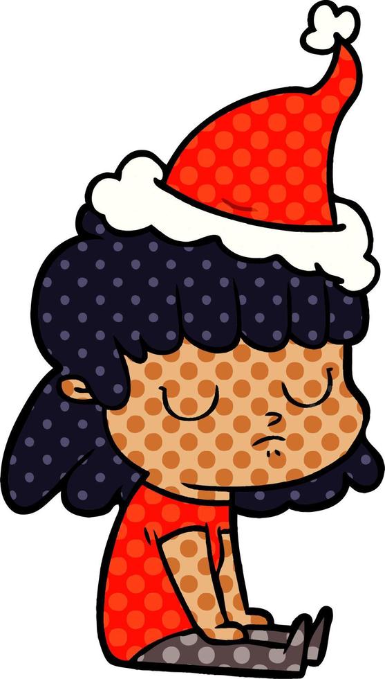 comic book style illustration of a indifferent woman wearing santa hat vector