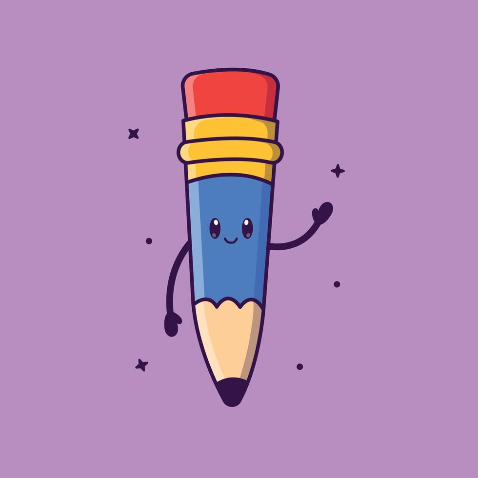 Cute cartoon pencil in vector illustration