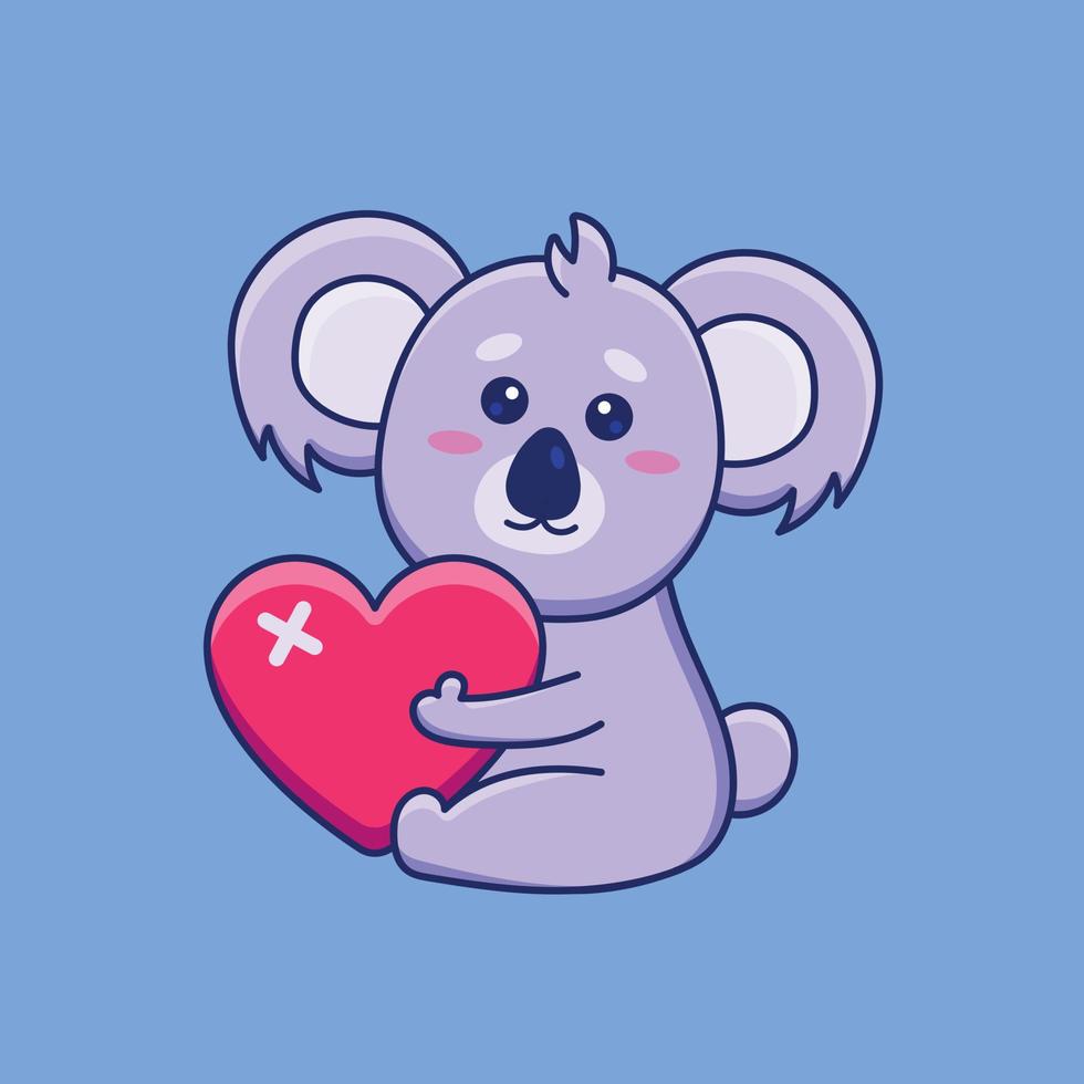 Cute cartoon koala with heart in vector illustration